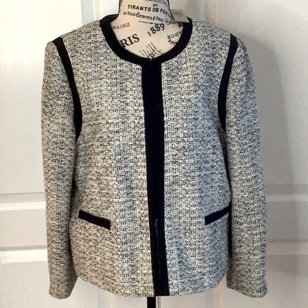 Anne Taylor Size 14  Gray & White With Black Trim Classic Elegant Tweed …